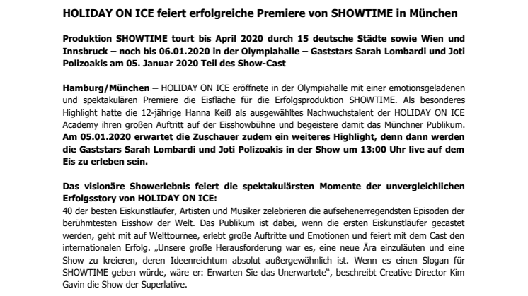HOLIDAY ON ICE feiert erfolgreiche Premiere von SHOWTIME in München