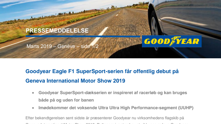 Goodyear Eagle F1 SuperSport-serien får offentlig debut på Geneva International Motor Show 2019