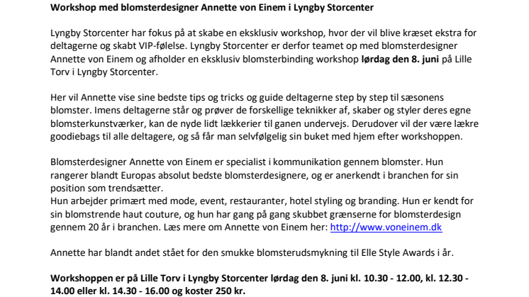 Workshop med blomsterdesigner Annette von Einem i Lyngby Storcenter
