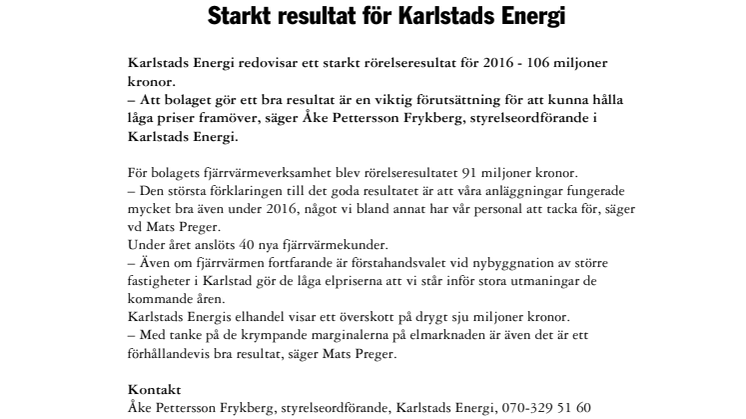 Starkt resultat för Karlstads Energi