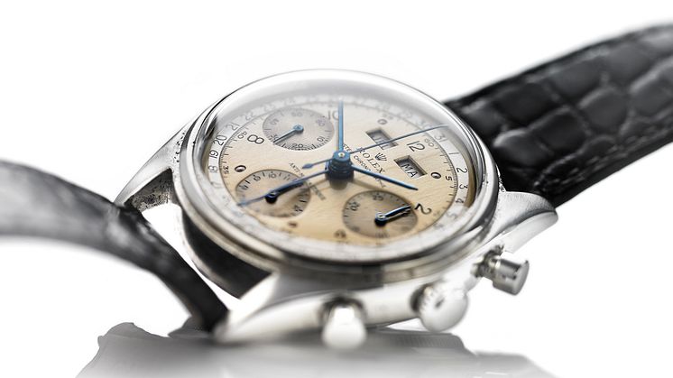 Rolex: Herrearmbåndsur af stål. Model Dato-Compax Chronograph "Jean-Claude Killy", ref. 4767/0. Mekanisk kronografværk med manuelt optræk. Ca. 1950. Vurdering: 1 mio. kr.