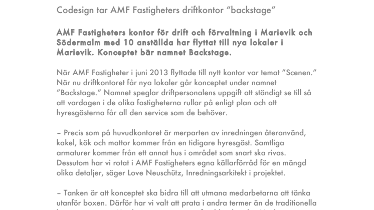 Codesign tar AMF Fastigheters driftkontor “backstage”