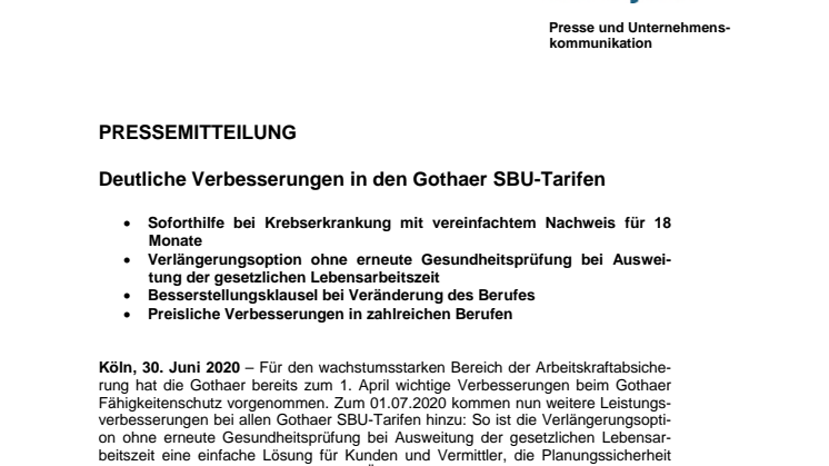 Deutliche Verbesserungen in den Gothaer SBU-Tarifen