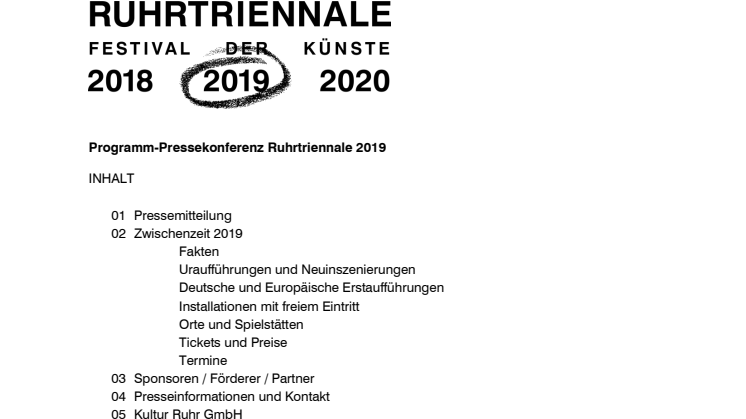 Pressemappe Programm-Pressekonferenz Ruhrtriennale 2019