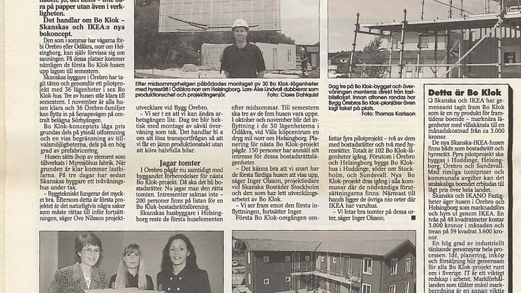 Artikel i Skanskas interntidning, 1997, om de allra första BoKlok-projekten. 
