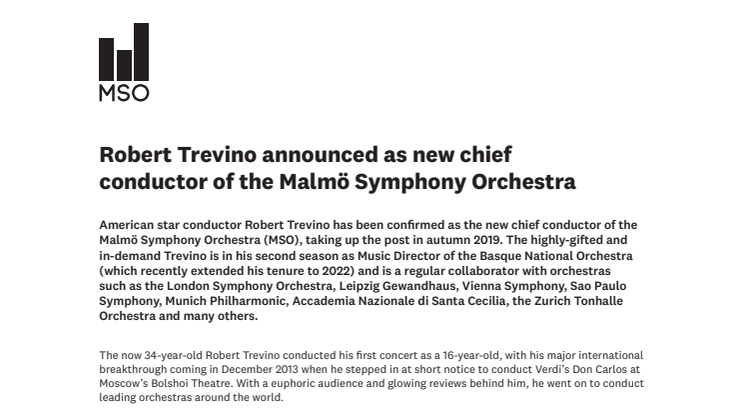 Eftertraktade stjärndirigenten Robert Trevino klar som ny chefsdirigent för Malmö SymfoniOrkester