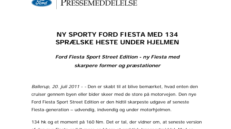 NY SPORTY FORD FIESTA MED 134 SPRÆLSKE HESTE UNDER HJELMEN