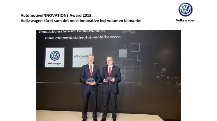 AutomotiveINNOVATIONS Award 2018: Volkswagen kåret som det mest innovative høj-volumen bilmærke