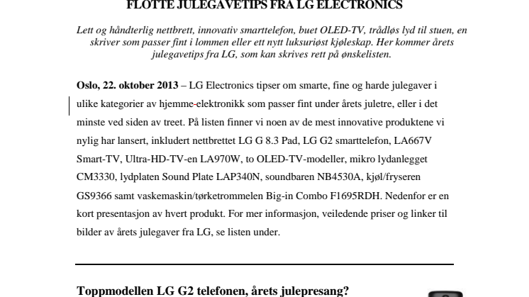 FLOTTE JULEGAVETIPS FRA LG ELECTRONICS