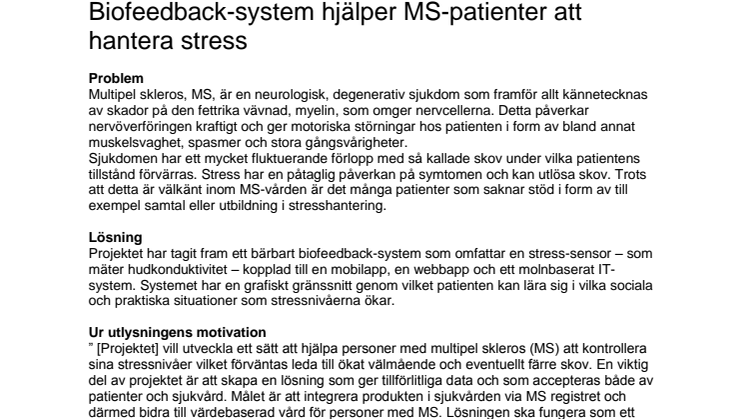 Stress management solution for multiple sclerosis