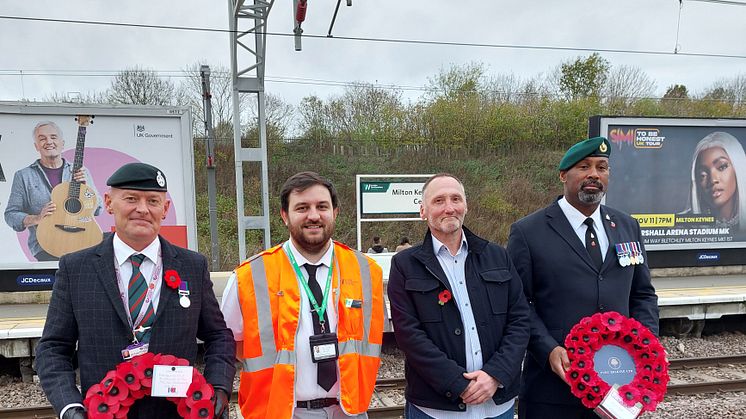 Milton Keynes duty station manager Harley Hilton with representatives of veterans organisations at Milton Keynes Central