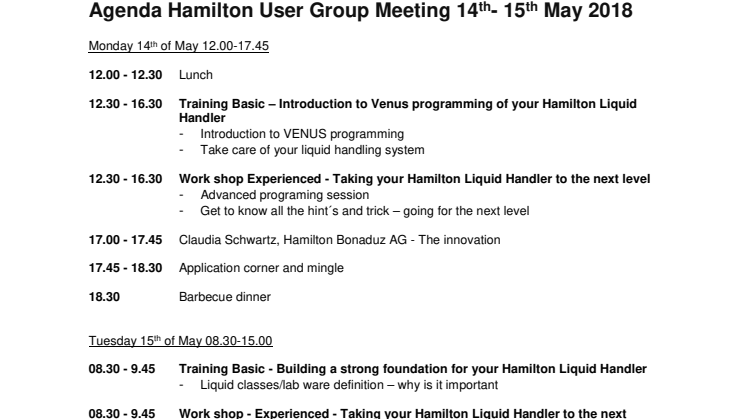 Final call: Hamilton User Meeting 14th-15th May 2018 Copenhagen