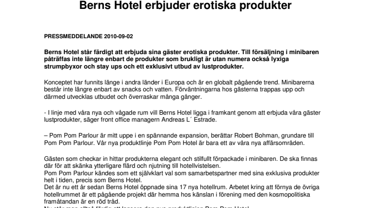 BERNS HOTEL ERBJUDER EROTISKA PRODUKTER