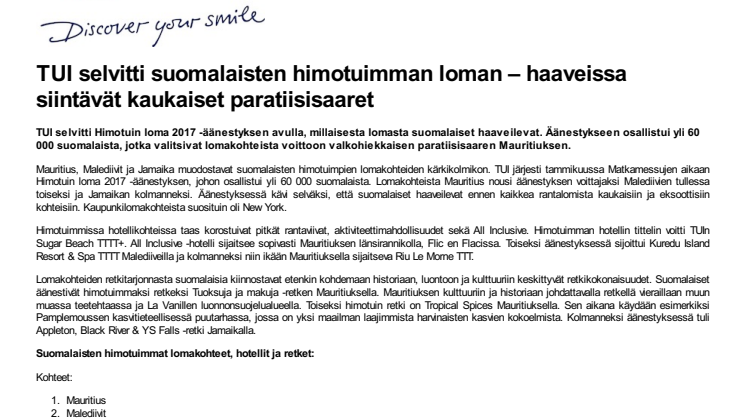 TUI selvitti suomalaisten himotuimman loman – haaveissa siintävät kaukaiset paratiisisaaret