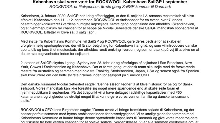 København skal være vært for ROCKWOOL København SailGP i september