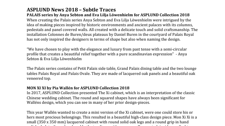 Items info - ASPLUND News 2018 – Subtle Traces