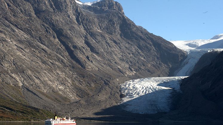 Hurtigruten Norway's partner Arctic Umiaq Line's MS Sarfaq Ittuk by Kangerlussuatsiaq.