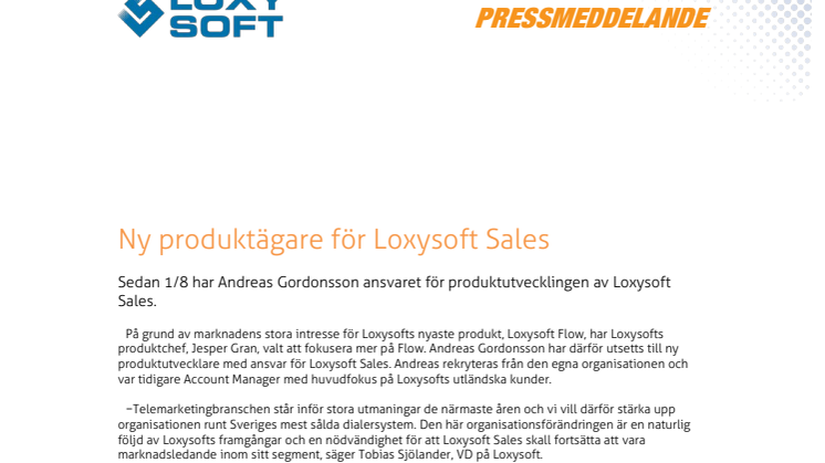 Ny produktägare för Loxysoft Sales