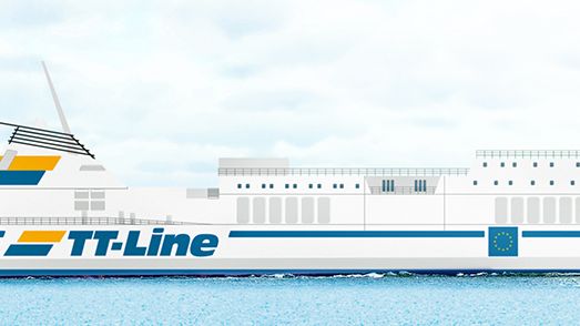 Vy över M/S MARCO POLO som ingår i TT-Lines linjenät sedan 27 januari 2020.