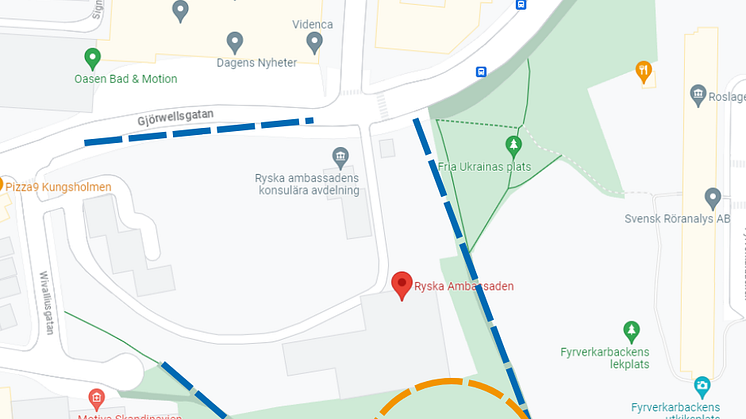 Liberalerna Stockholm vill döpa om gata utanför Rysslands ambassad Karta: Google Maps