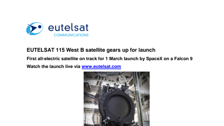 EUTELSAT 115 West B satellite gears up for launch