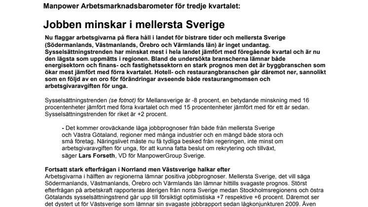 Jobben minskar i mellersta Sverige