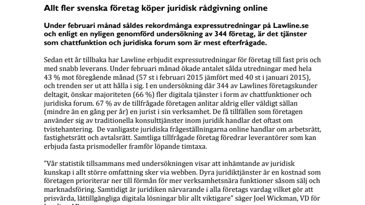 Allt fler svenska företag köper juridisk rådgivning online