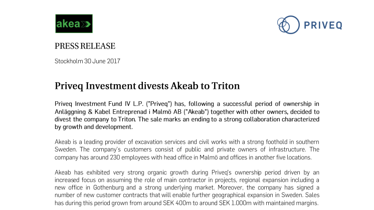 Priveq Investment divests Akeab to Triton