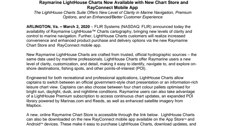Raymarine LightHouse Charts Now Available with New Chart Store and RayConnect Mobile App