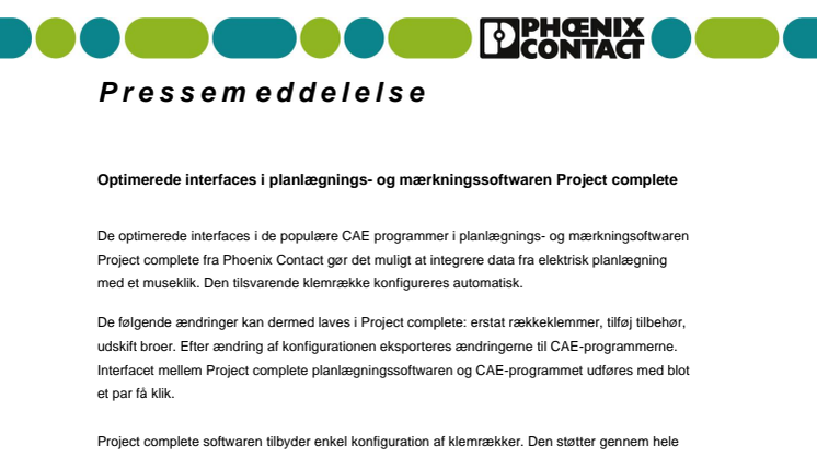 Optimerede interfaces i planlægnings- og mærkningssoftwaren Project complete