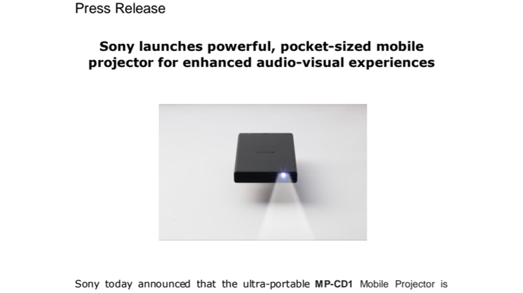 ​Sony lanserar kraftfull mobil projektor i fickformat