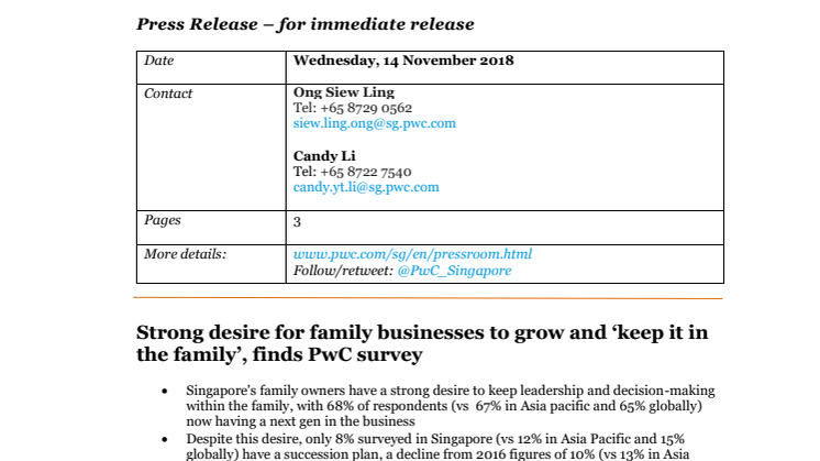 Strong desire for family businesses to grow and ‘keep it in the family’, finds PwC survey