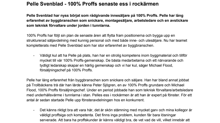 Pelle Svenblad - 100% Proffs senaste ess i rockärmen