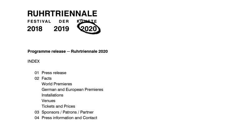 Presskit: Programme release - Ruhrtriennale 2020