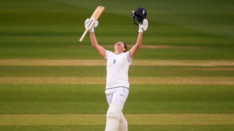 Alice Davidson-Richards celebrates her maiden Test century. Photo: Getty Images