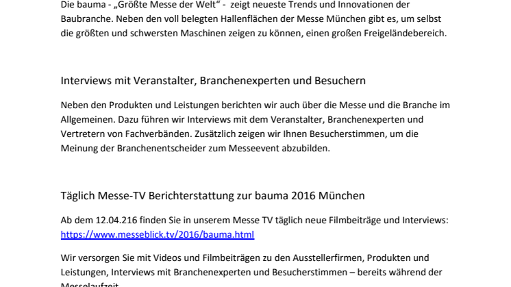 Weltleitmesse bauma 2016 auf Messeblick TV