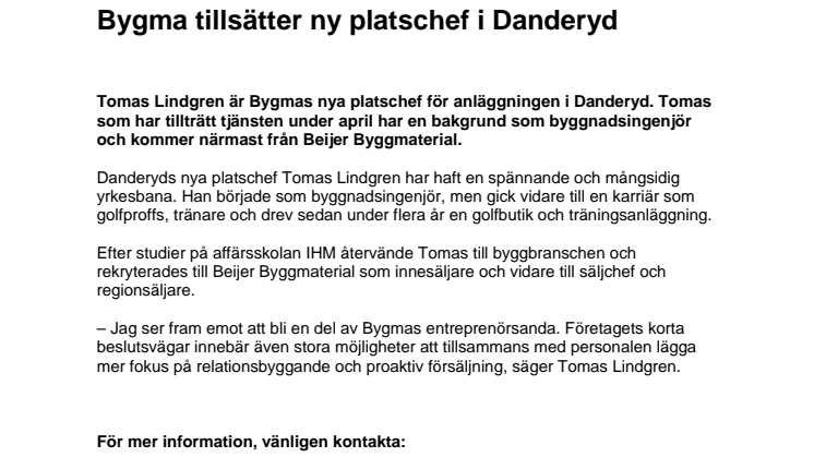 Bygma tillsätter ny platschef i Danderyd