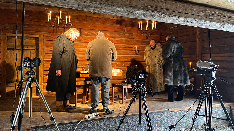 Under inspelningen av "Tre Hjalmar On Ice" - årets föreställning på Stadra Vinterscen. Foto: Stadra Teater
