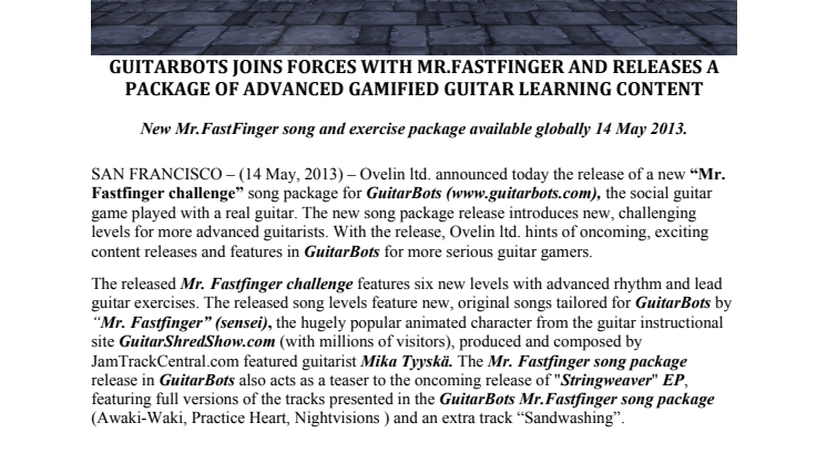 Ovelin launches Mr. Fastfinger Challenge for Online guitar game GuitarBots