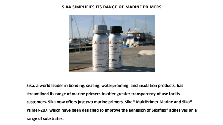 Sika UK: Sika Simplifies its Range of Marine Primers