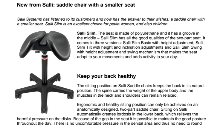 Salli at Medica 13.-16.11.2017: new saddle chair with a smaller seat 