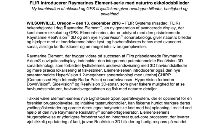 Raymarine: FLIR introducerer Raymarines Element-serie med naturtro ekkolodsbilleder