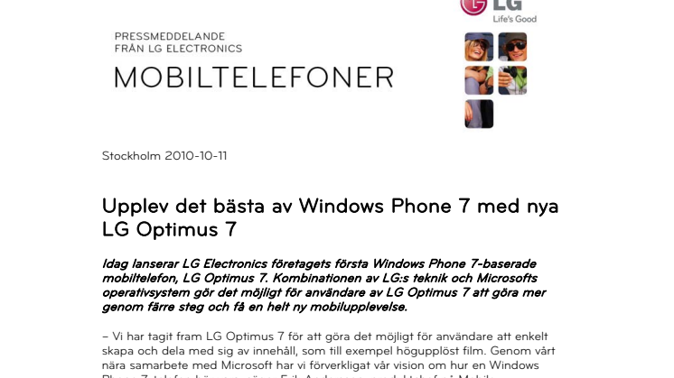 Upplev det bästa av Windows Phone 7 med nya LG Optimus 7