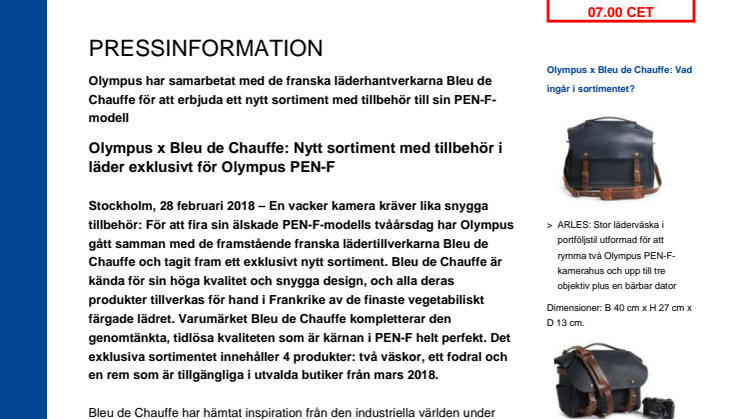 Olympus x Bleu de Chauffe: Nytt sortiment med tillbehör i läder exklusivt för Olympus PEN-F