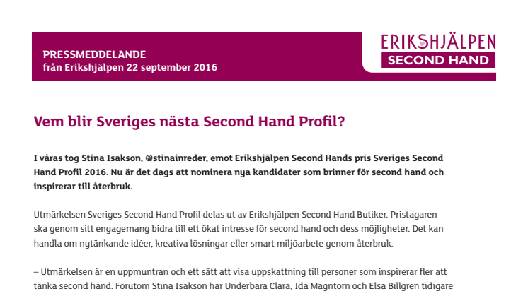 Vem blir Sveriges nästa Second Hand Profil?