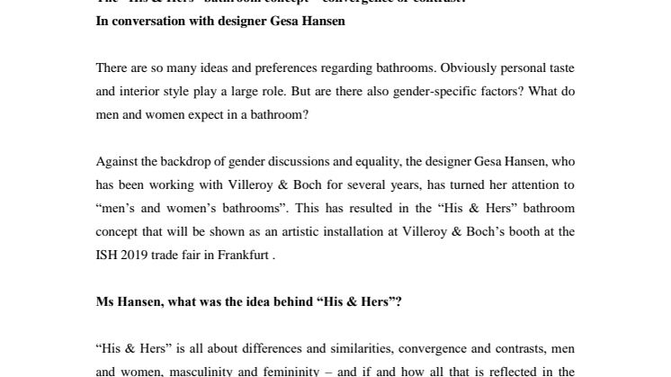 The “His & Hers” bathroom concept – convergence or contrast? In conversation with designer Gesa Hansen
