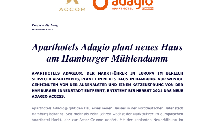 Aparthotels Adagio plant neues Haus am Hamburger Mühlendamm