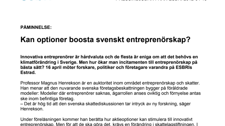 Påminnelse: Kan optioner boosta svenskt entreprenörskap?