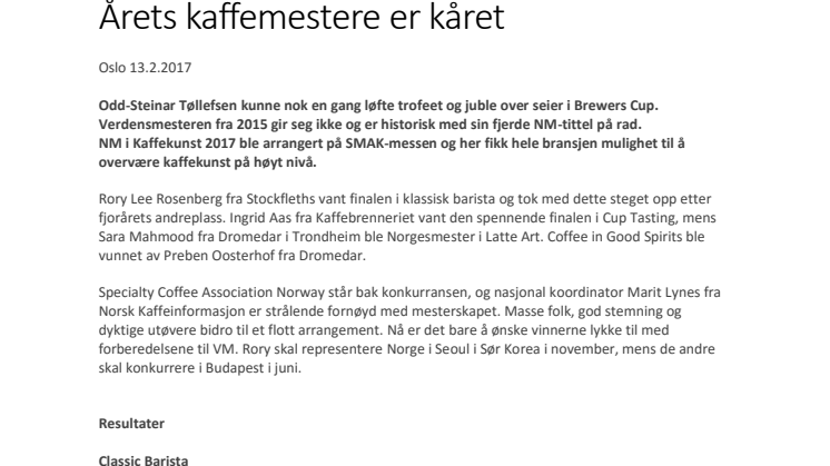 Årets kaffemestere er kåret