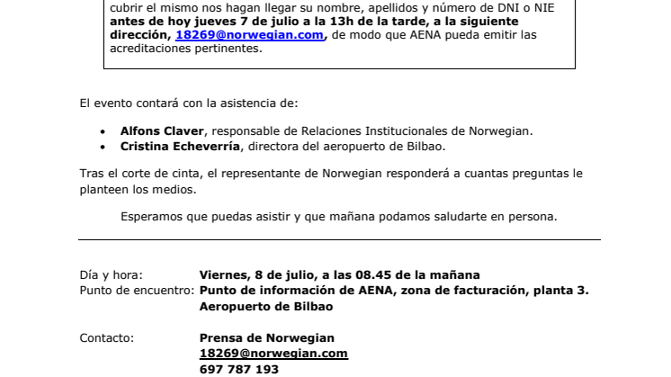 Descarga convocatoria: aeropuerto de Bilbao (mañana viernes, 8 de julio, 08.45 de la mañana).